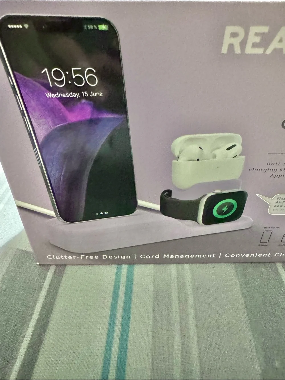 RealSimple Gray Silicone 3-in-1 Charging Station for Phone, Watch & Earbuds